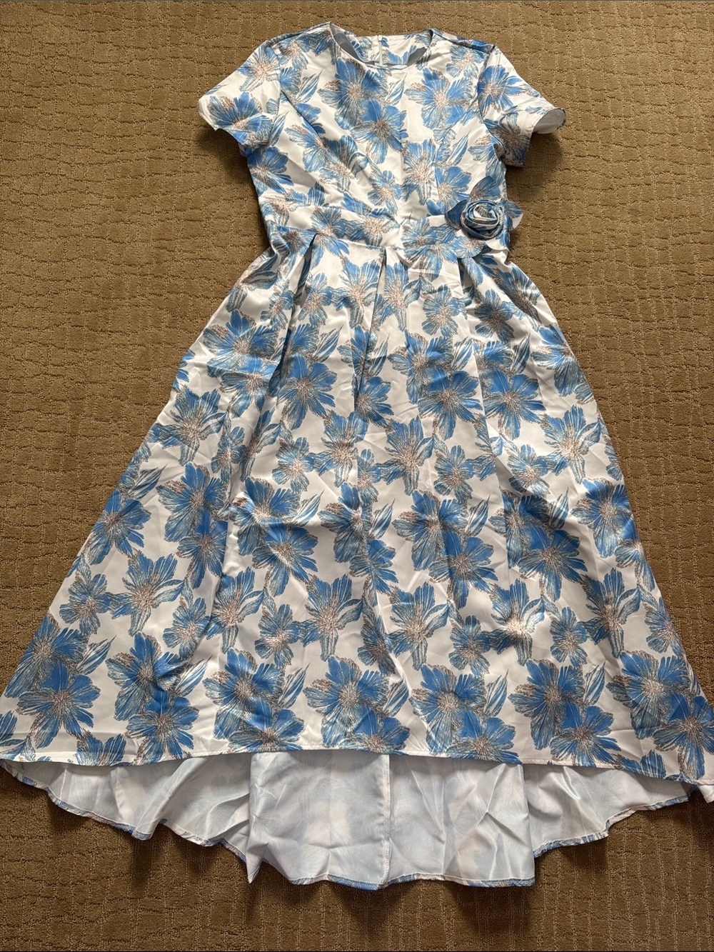Women white & Blue Floral High-Low Dress